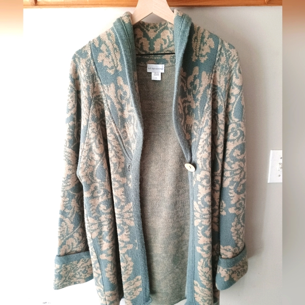 Soft Surroundings Shawl Collar Cardigan Sweater Coat Size L Made in USA